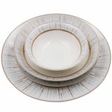 New Bone 16pcs Dining Set with Embossed Real Gold Design Decal 16pcs Set Tableware for Home
