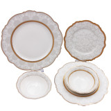 SMF Embossed Decal Real Gold Decorative Ceramic Dinner Set New Bone 16pcs Set Composition LFGB REACH Standard