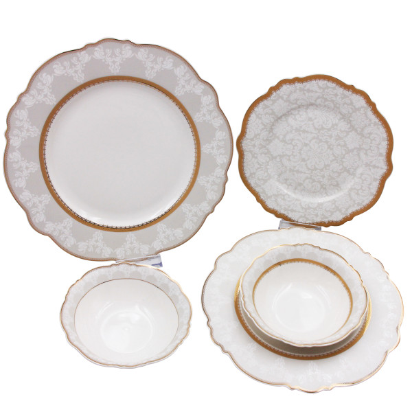 SMF Embossed Decal Real Gold Decorative Ceramic Dinner Set New Bone 16pcs Set Composition LFGB REACH Standard