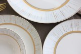 New Bone 16pcs Dining Set with Embossed Real Gold Design Decal 16pcs Set Tableware for Home