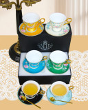 SMF Embossed Decal Real Gold Decorative Fine Bone China Cup and Saucer Set for Home