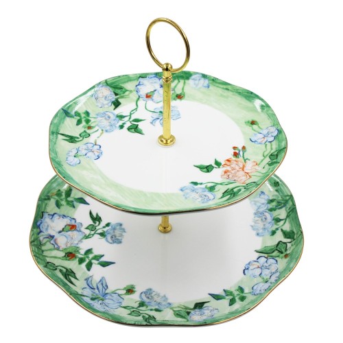 Wholesale Bone China Plates 2 Layer Cupcake Stand Elegant Dessert Cake Serving Tray Display Tower For Fruit Cakes Birthday Wedding Home Decor