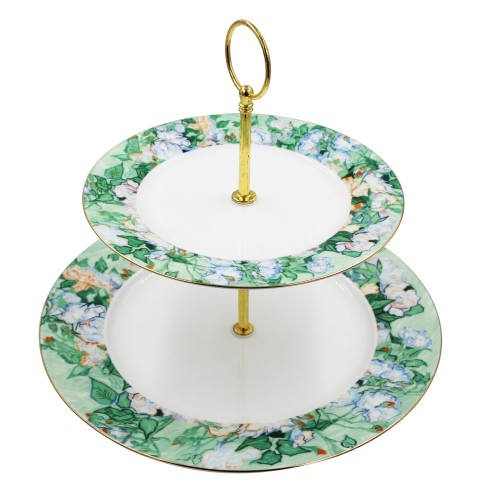 Wholesale Bone China Plates 2 Layer Cupcake Stand Elegant Dessert Cake Serving Tray Display Tower For Fruit Cakes Birthday Wedding Home Decor