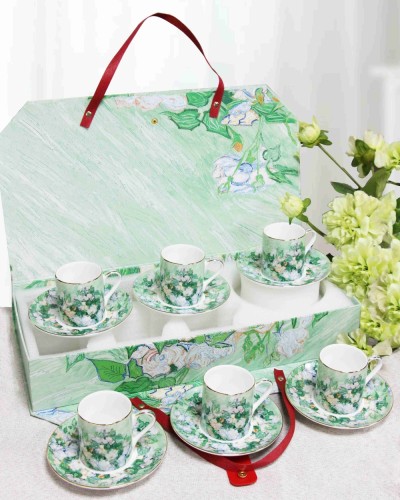 Cups Saucers White Rose Style 6 Piece High Grade Ceramic Espresso Cup Milk Tea Mug With Handle Office Novelty Gift Home Decoration