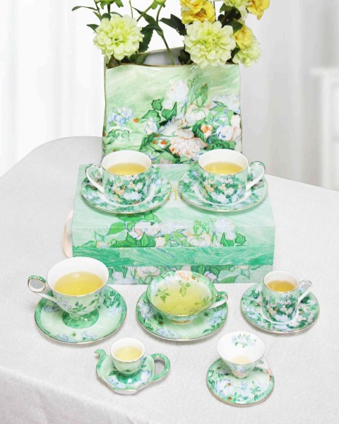 Cups Saucers White Rose Style 6 Piece High Grade Ceramic Espresso Cup Milk Tea Mug With Handle Office Novelty Gift Home Decoration