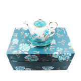Factory Wholesale Tea for one with Gold Rim Design pot 450ml cup 300ml Gift Box Blue Rose Flowers Design for Coffee Tea Restaurant