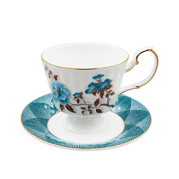 Factory Wholesale Tea for one with Gold Rim Design pot 450ml cup 300ml Gift Box Blue Rose Flowers Design for Coffee Tea Restaurant
