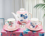 Pink flower decal Bone China Tea pot Set with Gift Box  one 800ml Teapot two 200ml cup&saucer
