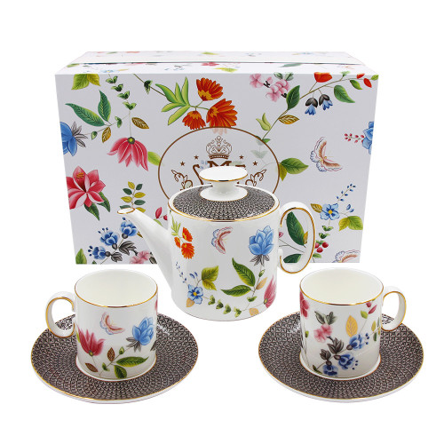 Bone China Cup and Saucer Gift Ceramic Tea Set with Teapot for One Person Single Pot Tea for One