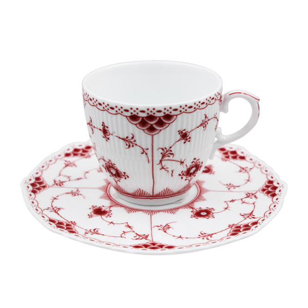 SMF Retail High Class Traditional Qinghua Porcelain Espresso Cup 5 oz and Saucer Set Red and Blue Color for option with Customization Service Underglazed Decal Design Craft LFGB/FDA Pass