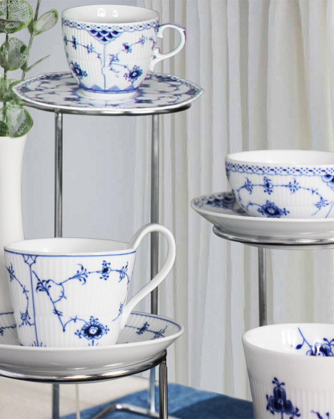 Chinese Blue-White Porcelain Coffee Cup 6 oz and Saucer with Customization Service Underglazed Decal Design Craft