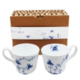 Elegant Qinghua Porcelain Tea Cup 350ml Capacity Mug with Traditional Tang Grass Design Underglazed Decal Craft with Safe Protective Honeycomb Style Raw Cardboard Mailing Box Package 2pcs Per Set