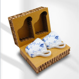 Elegant Qinghua Porcelain Tea Cup 350ml Capacity Mug with Traditional Tang Grass Design Underglazed Decal Craft with Safe Protective Honeycomb Style Raw Cardboard Mailing Box Package 2pcs Per Set