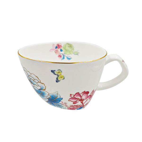 SMF Innovative Egg Shape Coffee Cup and Saucer Fine Bone China with Floral Pattern Design with 2 Sets in DIY Magic Gift Set Box