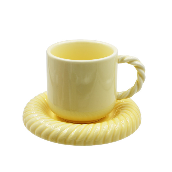 SMF Decorative Macaron Style Ceramic Cup and Saucer Set 80ml Capacity with 6 colors Option Promotion Coffee Set as Gift Coffee Mug for Home and Cafe Restaurant Ceramic Espresso Coffee Cup and Saucer LFGB as Gift