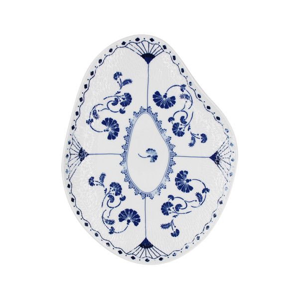 Art Irregular Shape Porcelain Dining Plate with Ginkgo Leaves Design Blue-White Shallow Dish Underglazed Decal Ceramic Platter with Qinghua Ceramics Tray LFGB FDA Pass Food Safe