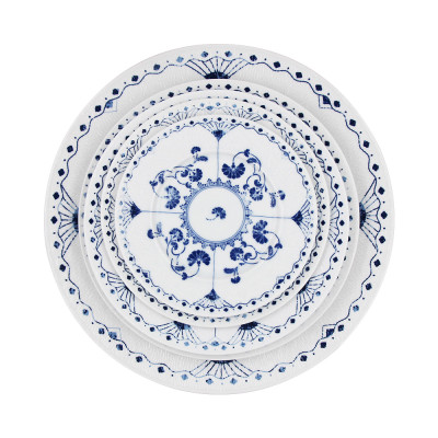Moon Shape Porcelain Dining Plate with Ginkgo Leaves Design Blue-White Shallow Dish Underglazed Decal Ceramic Platter with Qinghua Ceramics Tray LFGB FDA Pass Food Safe