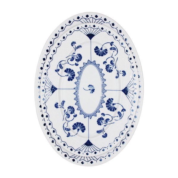 Art Irregular Shape Porcelain Dining Plate with Ginkgo Leaves Design Blue-White Shallow Dish Underglazed Decal Ceramic Platter with Qinghua Ceramics Tray LFGB FDA Pass Food Safe