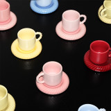 Copy SMF Decorative Macaron Style Ceramic Cup and Saucer Set 80ml Capacity with 6 colors Option Promotion Coffee Set as Gift Coffee Mug for Home and Cafe Restaurant Ceramic Espresso Coffee Cup and Saucer LFGB as Gift