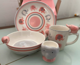Ceramic 4pcs Set Breakfast Dinner Sets for Kids with 3D Animal Pattern Cartoon Design Children's Tableware Bowl Mugs And Plate