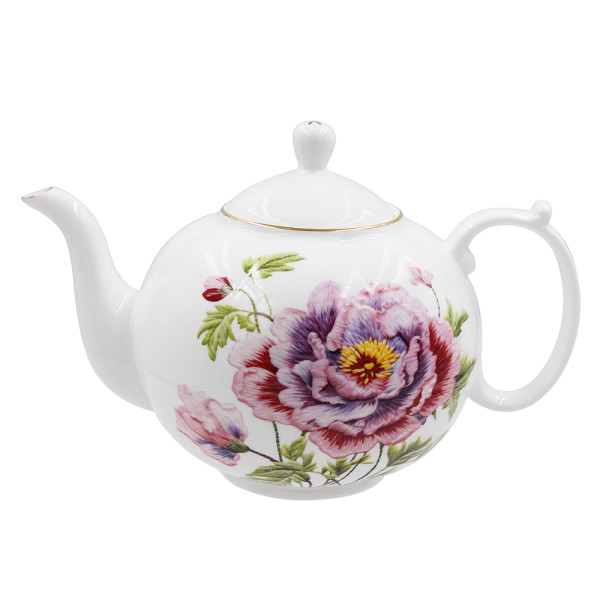 SMF Patent Floral Design Fine Bone China Tea Pot Set Cup and Saucer Set 2 included with Embossed Real Gold Rim onglazed Decal Craft