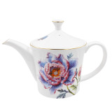 SMF Patent Floral Design Fine Bone China Tea Pot Set Cup and Saucer Set 2 included with Embossed Real Gold Rim onglazed Decal Craft