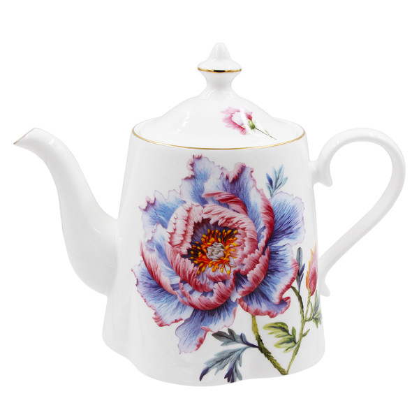 SMF Patent Floral Design Fine Bone China Tea Pot Set Cup and Saucer Set 2 included with Embossed Real Gold Rim onglazed Decal Craft
