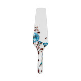 SMF American Brand Luxury Fine Bone China 2 Ties Cake Stands with Shovel by Vivid Embossed Pretty Floral Design Onglazed Real Gold Rim Decorative Decal Craft Included 10.5 Inch Platter 7.5 inch Dish with Eco Friendly Cardboard Safe Mailing Box Package LFGB FDA  Certified Food Safe for Party Feast for Restaurant