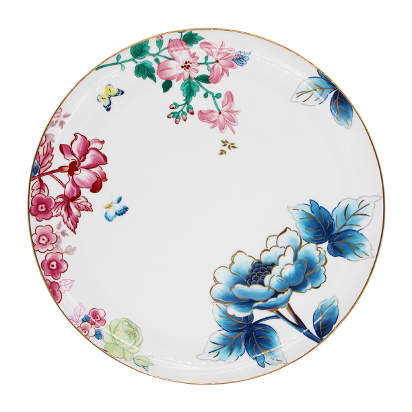 SMF American Brand Luxury Fine Bone China 2 Ties Cake Stands with Shovel by Vivid Embossed Pretty Floral Design Onglazed Real Gold Rim Decorative Decal Craft Included 10.5 Inch Platter 7.5 inch Dish with Eco Friendly Cardboard Safe Mailing Box Package LFGB FDA  Certified Food Safe for Party Feast for Restaurant