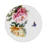 SMF Peony Blossom Fine Bone China Dinner Plate 10.5 Inch Charger Platter 8 inch Dining Plate 7.5 Inch Bread and Dessert Dish LFGB and FDA Standard Certified Elegant Tableware for Home Decor