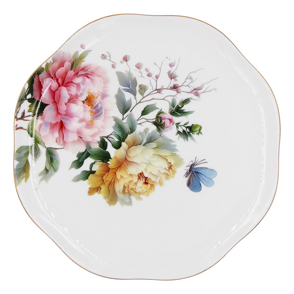 SMF Peony Blossom Fine Bone China Dinner Plate 10.5 Inch Charger Platter 8 inch Dining Plate 7.5 Inch Bread and Dessert Dish LFGB and FDA Standard Certified Elegant Tableware for Home Decor