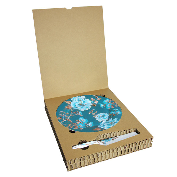 SMF American Brand Luxury Fine Bone China 2 Ties Cake Stands with Shovel by Vivid Embossed Pretty Floral Design Onglazed Real Gold Rim Decorative Decal Craft Included 10.5 Inch Platter 7.5 inch Dish with Eco Friendly Cardboard Safe Mailing Box Package LFGB FDA  Certified Food Safe for Party Feast for Restaurant