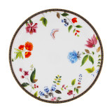 SMF American Brand Luxury Fine Bone China 2 Ties Cake Stands with Shovel by Vivid Embossed Pretty Floral Design Onglazed Real Gold Rim Decorative Decal Craft Included 10.5 Inch Platter 7.5 inch Dish with Eco Friendly Cardboard Safe Mailing Box Package LFGB FDA  Certified Food Safe for Party Feast for Restaurant