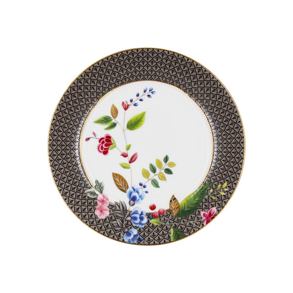 SMF American Brand Luxury Fine Bone China 2 Ties Cake Stands with Shovel by Vivid Embossed Pretty Floral Design Onglazed Real Gold Rim Decorative Decal Craft Included 10.5 Inch Platter 7.5 inch Dish with Eco Friendly Cardboard Safe Mailing Box Package LFGB FDA  Certified Food Safe for Party Feast for Restaurant
