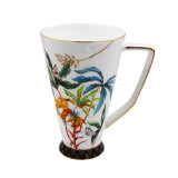 SMF Patent Milanda Drinkware Beer Mug 400ml Juice Cup with Handle by 3D Embossed Real Gold Deco Fine Bone China Cups with 5 Kinds of Floral Pattern Design by Decal LFGB FDA Standard Pass