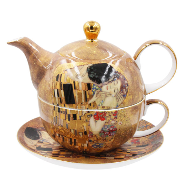 Classic Kremlin Kiss Design Fine Bone China Tea Pot Set 2 in 1 Tea & Coffee Set with Ordinary Safe Color Box Package only for Romantic Valentine's Day Gifts