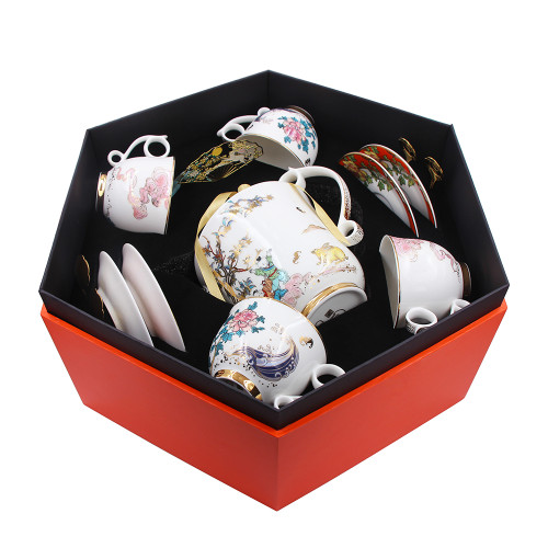 SMF Vintage Real Gold Decorative Fine Bone China Teapot Set for 4 People Drinking Coffee Cup Saucer for Household with Gift Box