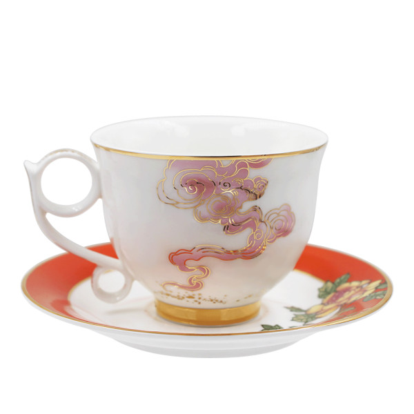 SMF Brand Chinese Traditional Bright Moon Design Ceramic Fine Bone China Tea and Coffee Set for 4 Persons Sustainable Drinking Cup Saucer for Moon Festival and Holiday with Safe Gift Box Package LFGB FDA Pass