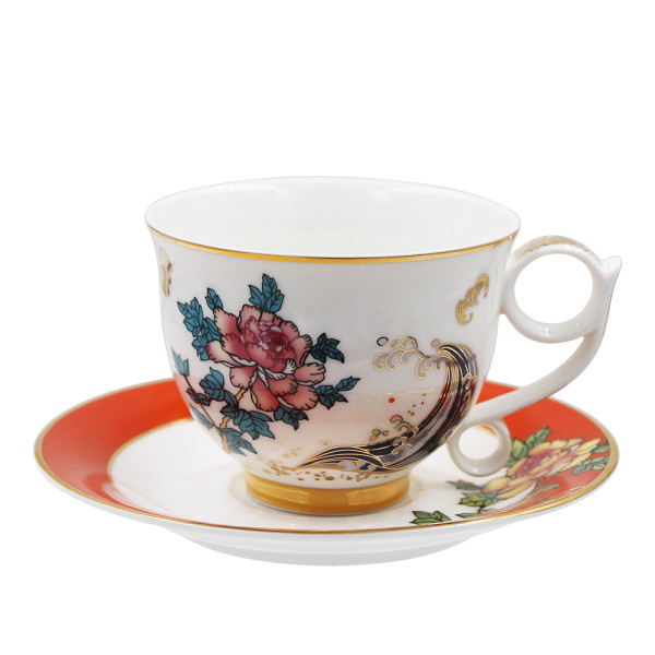 SMF Brand Chinese Traditional Bright Moon Design Ceramic Fine Bone China Tea and Coffee Set for 4 Persons Sustainable Drinking Cup Saucer for Moon Festival and Holiday with Safe Gift Box Package LFGB FDA Pass