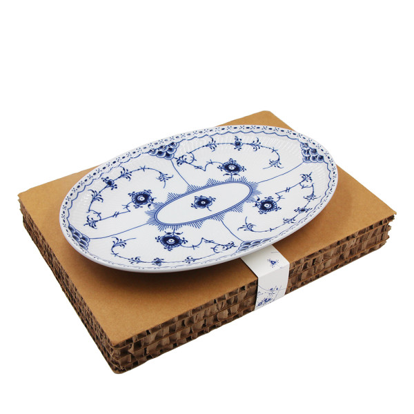 SMF Blue White Porcelain  Dining Plates 12.75 inch Oval Shape Dinner Dish by Underglazed Lace Decal Craft For Household and Home Decoration