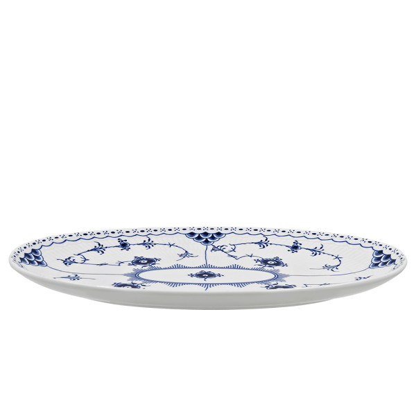 SMF Blue White Porcelain  Dining Plates 12.75 inch Oval Shape Dinner Dish by Underglazed Lace Decal Craft For Household and Home Decoration