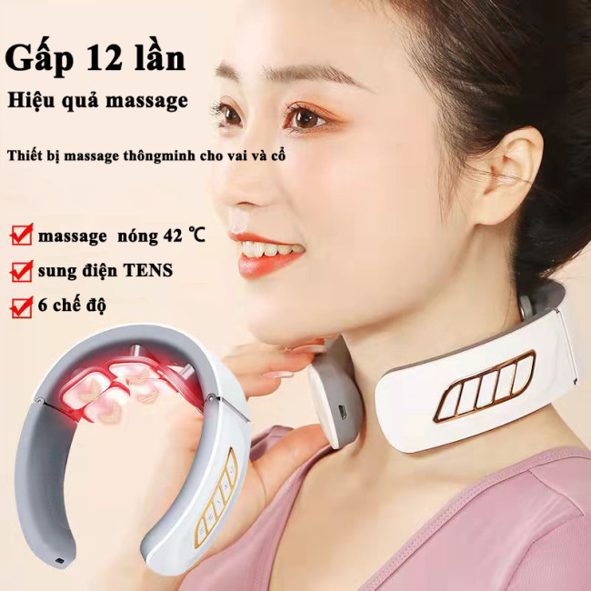 12 lần Hiệu quả xoa bóp Thiết bị massage thông minh cho vai và cổ,Nâng cấp 6 đầu,Mát xa hai trong một và chườm nóng,giảm đau cột sống cổ từ sâu bên trong