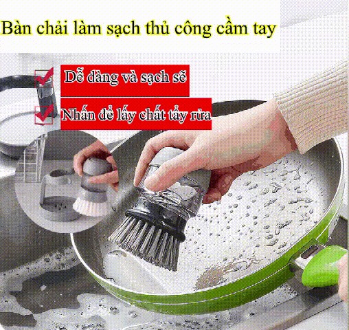 Mua 1 tặng 1/Bàn chải cọ nồi cầm tay / bàn chải tự động bơm chất tẩy rửa gia dụng