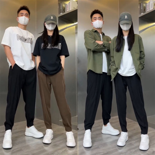 [春夏新款]高級垂感潮流冰絲純色百搭休聞褲男女款