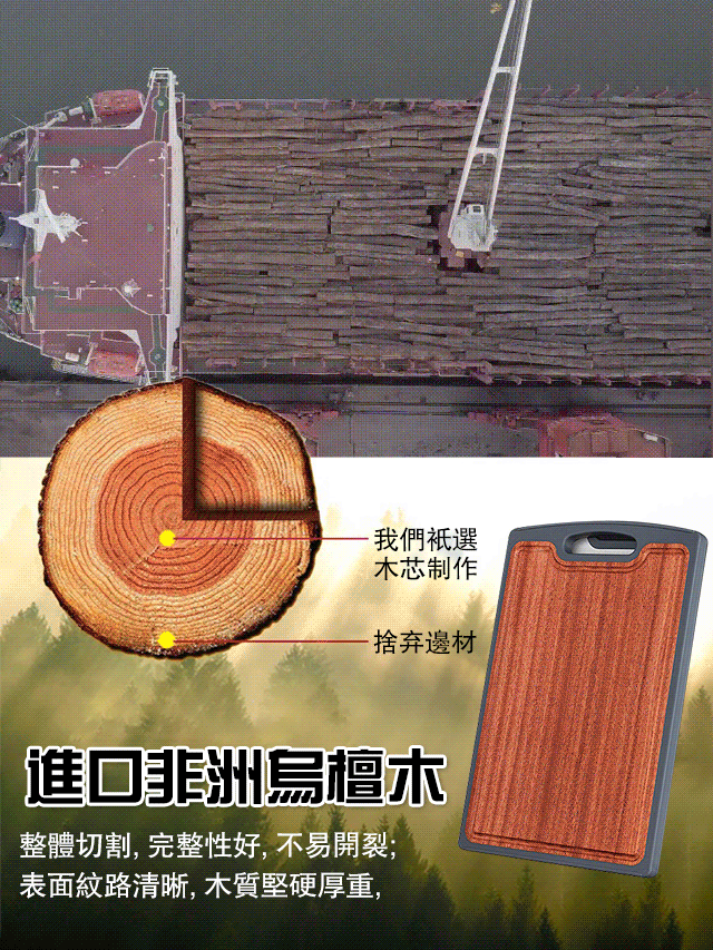 【德國不銹鋼，實心烏檀木！】烏檀木雙面抗菌菜板