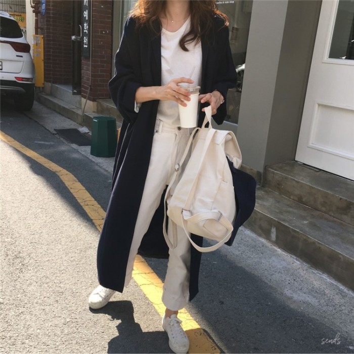 折り襟無地ロングシングルブレストトレンチコート
