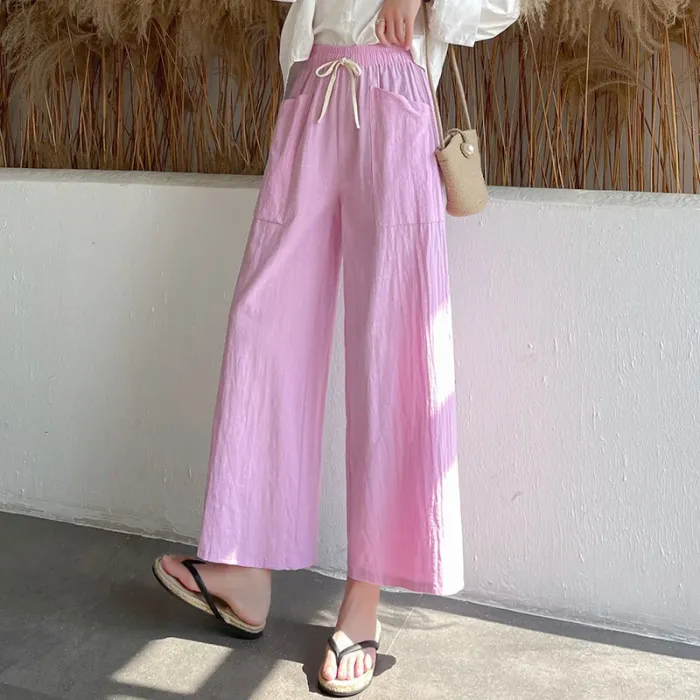 ワイドパンツ 綿麻ワイドパンツ、柔らかくてお肌に優しい、軽くて風通しがよく