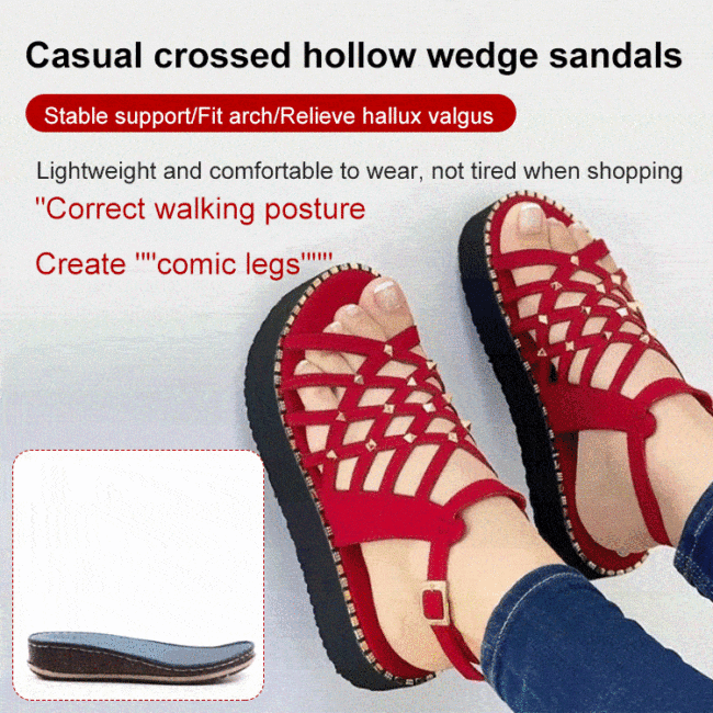 Casual crossed hollow wedge sandals