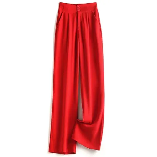 ハイウエストシフォンパンツ　体型を隠すゆったりシルエット　着痩せ高見え