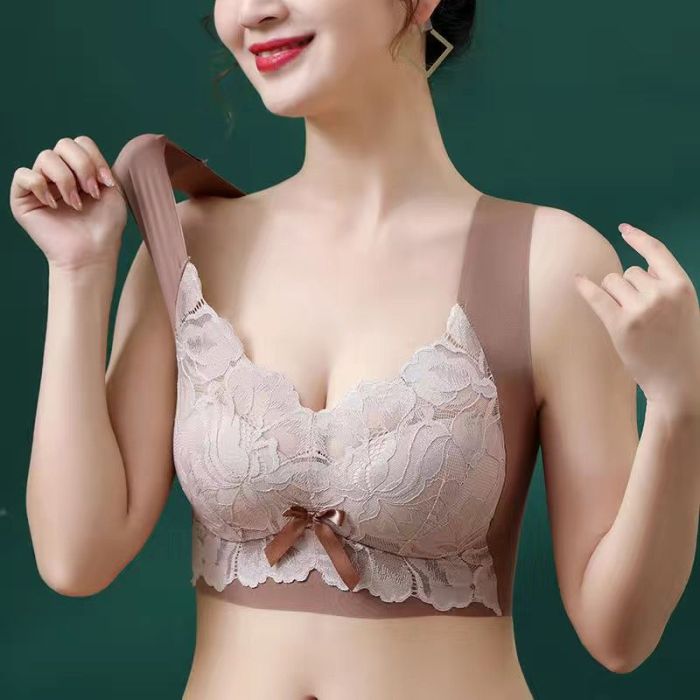 大碼內衣女固定杯墊蕾絲美背聚攏收副乳無痕無鋼圈文胸